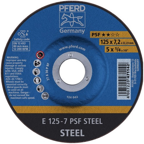 Disco De Desbaste Psf Steel D 125 X Gr 7,2 Mm Acodado Acero