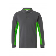 Polo Manga Larga Algodon / Poliest 180 Gr Gris / Verde Lima