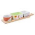 Tabla aperitivo bambu con mango 3 cuencos kaleido 3 cuencos porcelana decorada