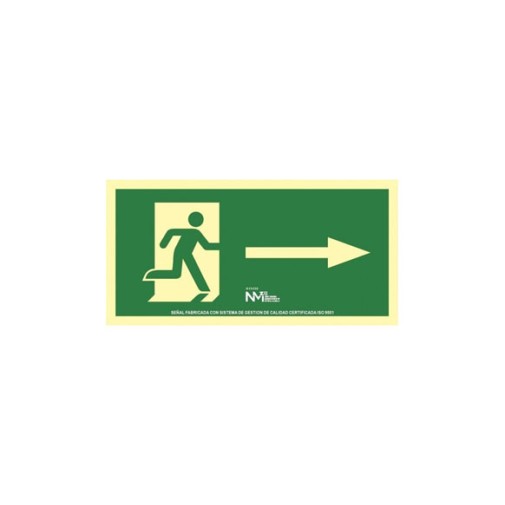 Señal evacuación flecha derecha PVC 1MM clase a vision 10M normaluz