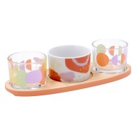 Bandeja aperitivos 3 cuencos multimaterial kaleido 2 bol cristal 1 porcelana surtido