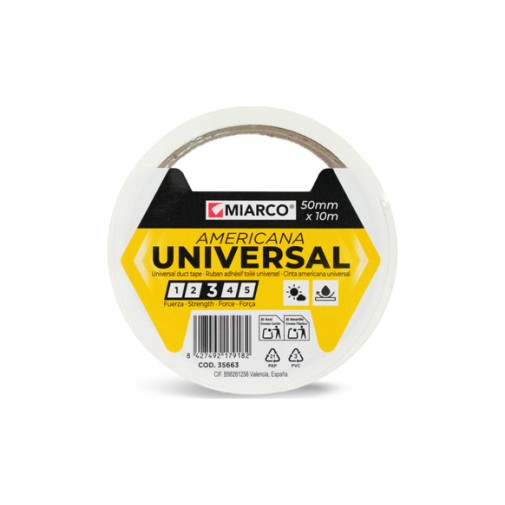 Cinta americana universal 10 m x 50 mm blanco miarco