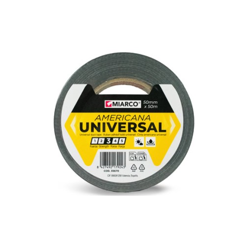 Cinta americana universal 50 m x 50 mm negro miarco