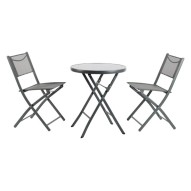 Mesa acero Ø60 cm + 2 sillas plegables gris antracita import