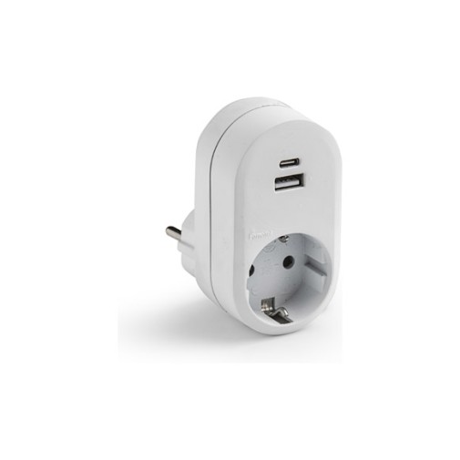 Adaptador frontal 1 toma 2 USB a+c blanco 16A 250V Famatel