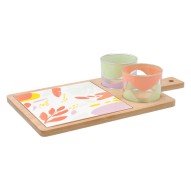 Tabla aperitivo bambu/ceramica con mango 2 bols kaleido 2 bols cristal decorado bidasoa