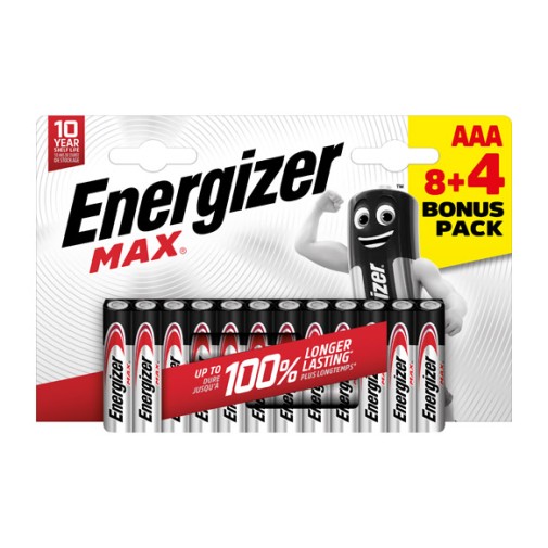 Pila alcalina max 1,5V LR03 aaa pack 8+4 energizer