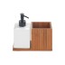 Dosificador jabon mera + portacepillo bambu, ceramicamica blanco wenko