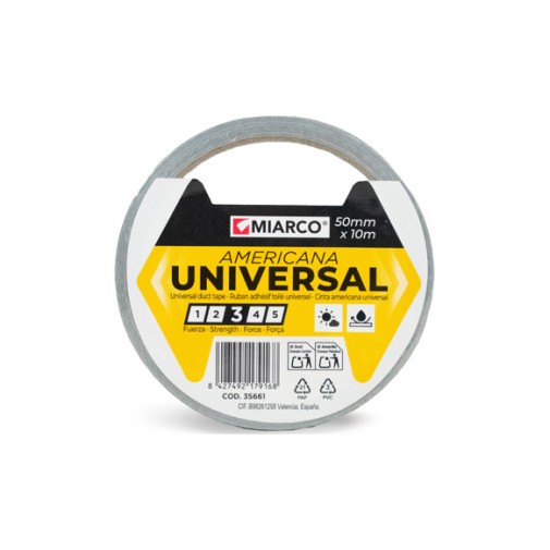 Cinta americana universal 10 m x 50 mm plata miarco
