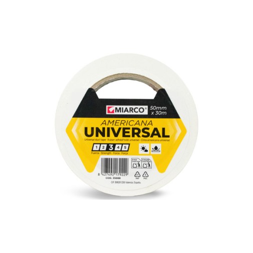 Cinta americana universal 30 m x 50 mm blanco miarco
