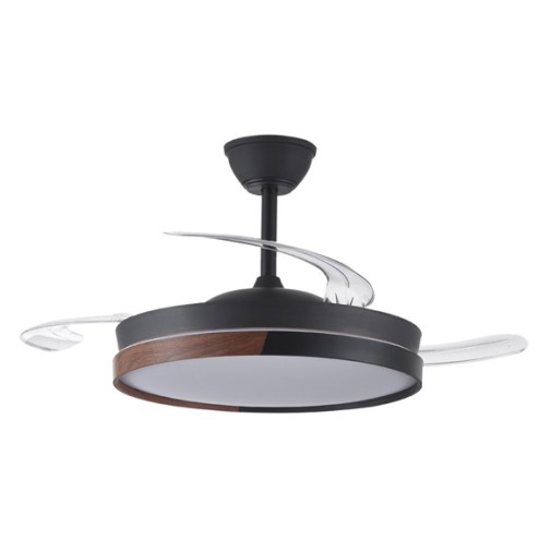Ventilador de techo aspas retractiles negro/madera 45W cristalrecord