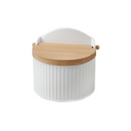 Salero porcelana grabada tapa bambu blanco rayas d'casa