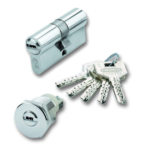 Cilindro seguridad DS10 leva larga 30/50 mm, cromo mate, 5 llaves ezcurra