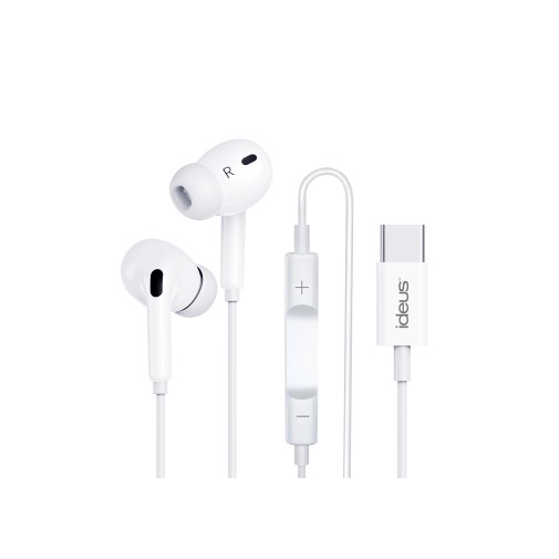 Ariculares manos libres con cable y conector tipo c con almohadillas y estuche blanco ideus