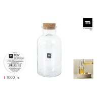 Botella frasca boca ancha tapa corcho 1L transparente la mediterranea