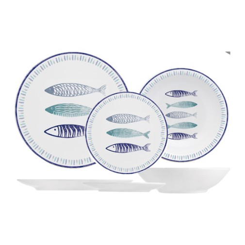 Vajilla 18PZS coupe porcelana sardinas h&h