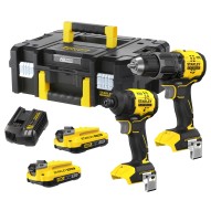 Taladro percutor brushless 60NM + atornillador impacto 170NM 2BATERIAS V20 2AH + cargador Stanley