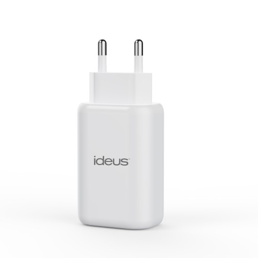 Cargador gan con 2 puertos c+c+a 65W blanco ideus