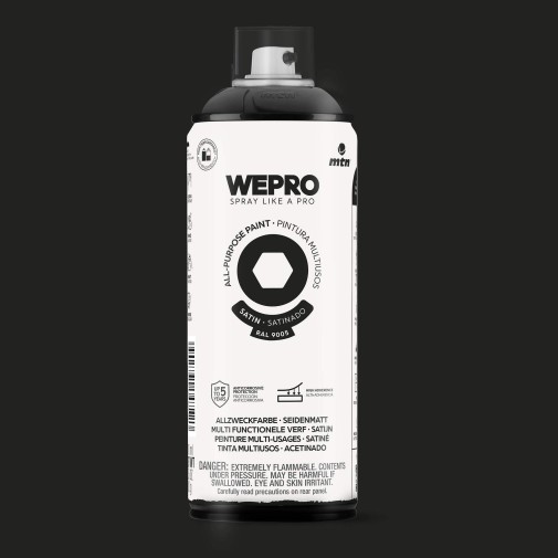 Pintura spray mtn wepro solvent satinado 400 ml negro cosmos montana