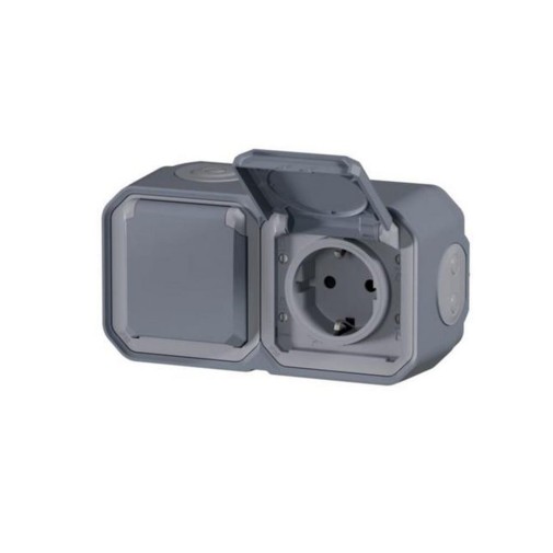 Base schuko superficie doble gris IP55 new plexo Legrand