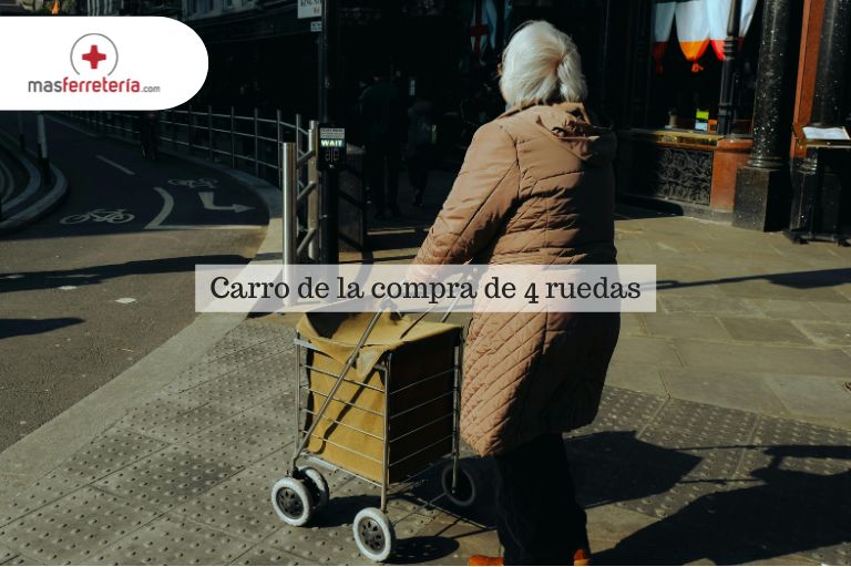 Señora de alta edad con un carro de la compra 4 ruedas