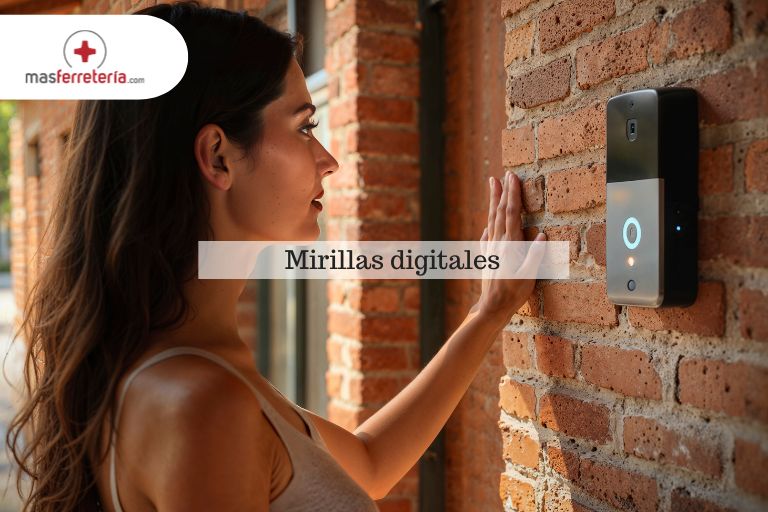 Mujer viendo mirillas digitales