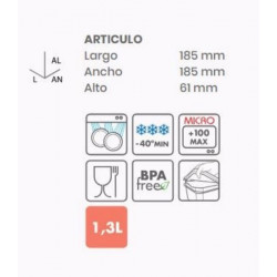 Hermetico Alimen. Cuadrado 1,3lt Az Pl Tatay