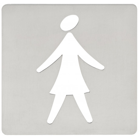 Placa SeÑalizacion BaÑo 120x120mm Mujer Adh. Acero Inox Aisi