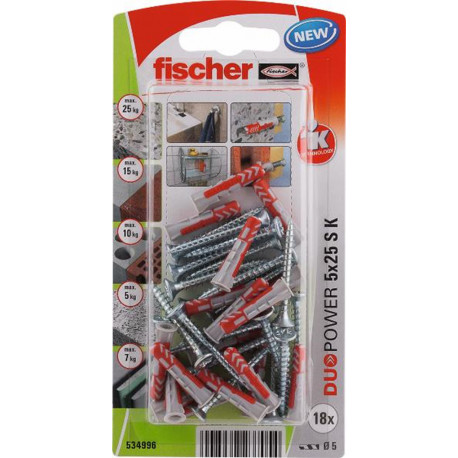 Taco Fij 05x25mm Con Tornillo Fischer Nylon/polipropileno Du