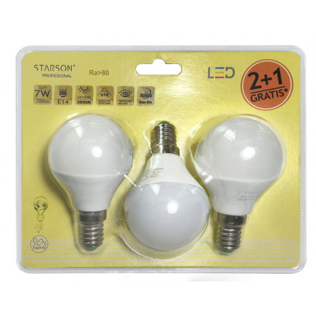 Lampara Ilumin Esf. Led Starson E14 7w 3000k 3 Pz