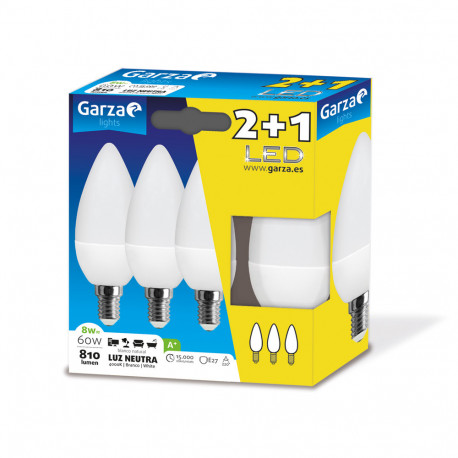 Lampara Ilumin Vela Led Garza E14 8w 810lm 4000k 3 Pz