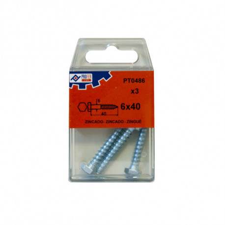 Tirafondo Barraquero Zn C/3 Pz 6x40 Mm