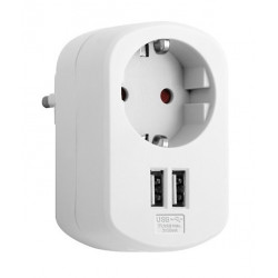 Clavija Adaptador 1t+2usb Bco 16 A