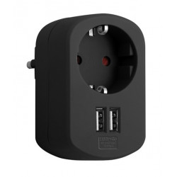Clavija Adaptador 1t+2usb Negr 16 A