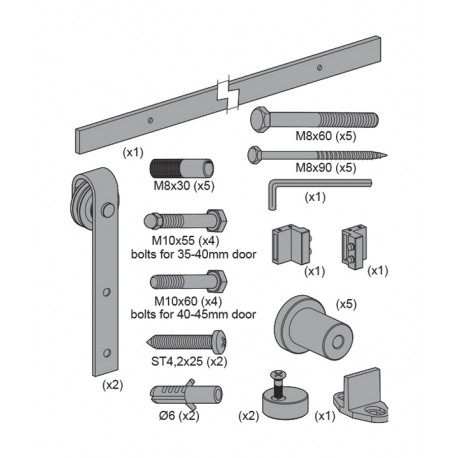 Kit Corredera Rustico 80 Negra 2 M