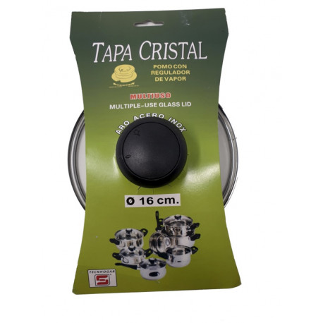 Tapa Cristal C/regulador Vapor 16 Cm