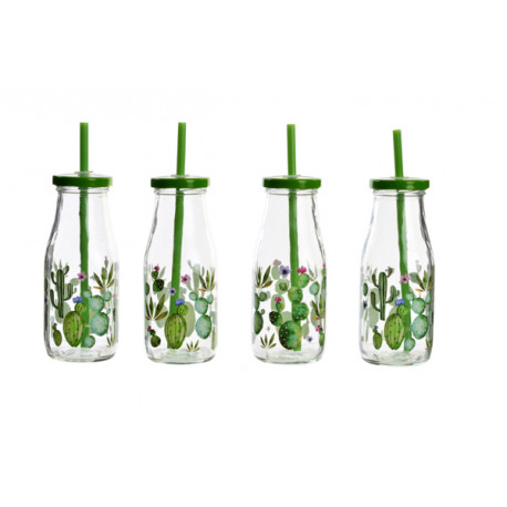 Botella Cristal Cactus Set-4 14x13x20cm