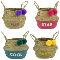 Cesta Mimbre Colores Pompones 13 Cm