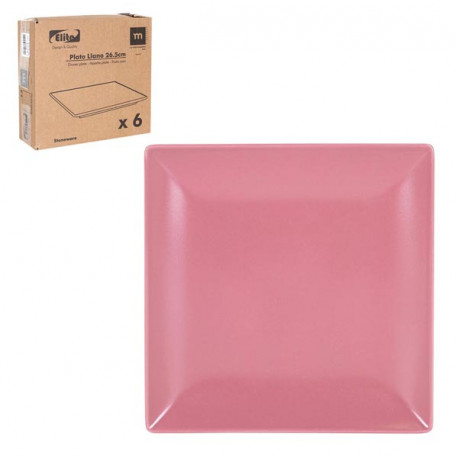 Plato Llano Cuadrado Rosa 26,5 Cm