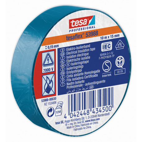 Tesaflex® 53988 Cinta Aislante Certificada Azul 10 M X 15 Mm