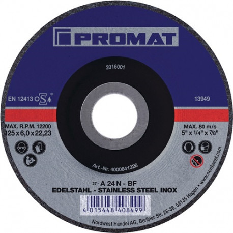 Disco De Desbaste D 125 X Gr 6 Mm Acodado Inox PerforaciÓn 2