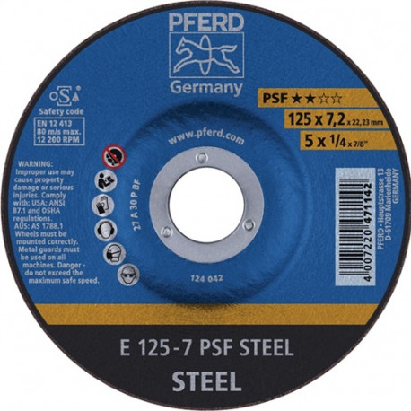 Disco De Desbaste Psf Steel D 125 X Gr 7,2 Mm Acodado Acero