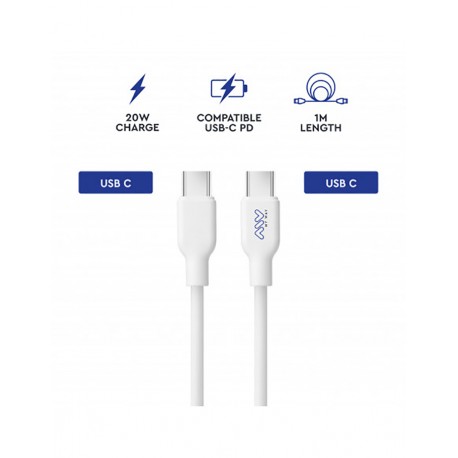 Cable Cargador Usb "c" Salida "c" 20w 1 Metro Blanco