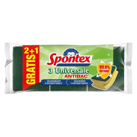 Estropajo Fibra / SalvauÑas (2+1 Uds) Antibacterias Spontex