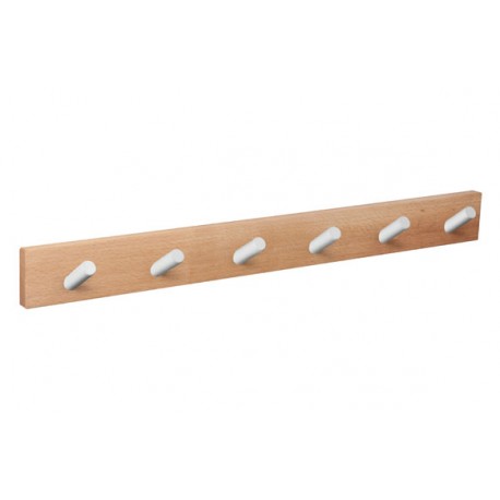 Percha Pared Madera Natural 6 Pomos Inclinados Blancos Nesu