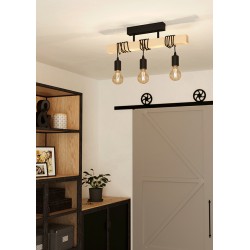 Lampara Techo 3l E27 Negro/madera Roble Townshend -