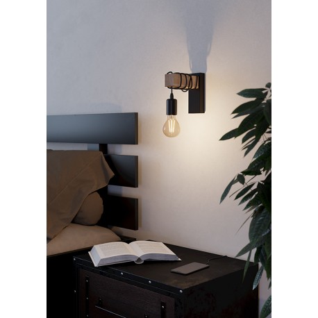 Aplique Int 1l E27 Negro/madera Roble Townshend -