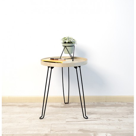 Mesa Auxiliar Acero Madera 40x48 Cm