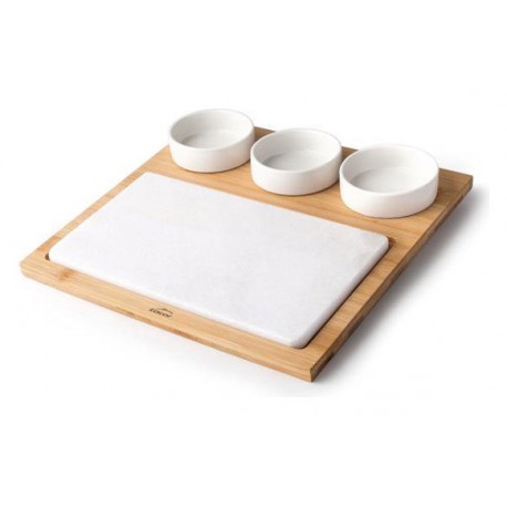 Bandeja Aperitivo Marmol/bambu 3 Cuencos 28,2 X 28,2 Cm Laco