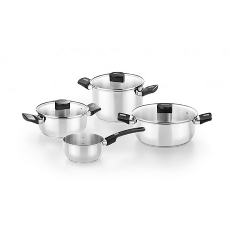 Bateria Cocina Inox Elite Tapa Cristal 4 Pzas